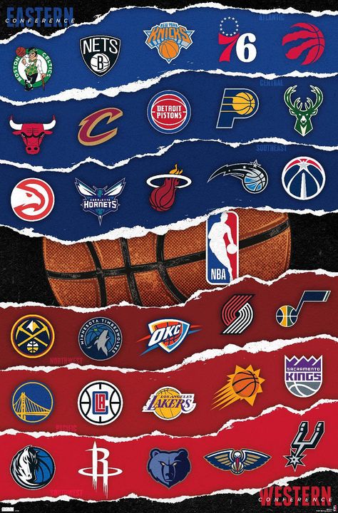 PRICES MAY VARY. THIS TRENDS NBA LEAGUE - LOGOS 21 WALL POSTER uses high-resolution artwork and is printed on PhotoArt Gloss Poster Paper which enhances colors with a high-quality look and feel. HIGH QUALITY ART PRINT is ready-to-frame or can be hung on the wall using poster mounts, clips, push pins, or thumb tacks OFFICIALLY LICENSED wall poster PERFECT SIZE for any room; poster is 22.375" x 34" EASILY DECORATE any space to create the perfect decor for a party, bedroom, bathroom, kids room, liv Logos, Nba Poster, Lego Poster, Basketball Wall Art, Party Bedroom, Nba Logo, Sports Prints, Canvas Paintings For Sale, Nba Teams