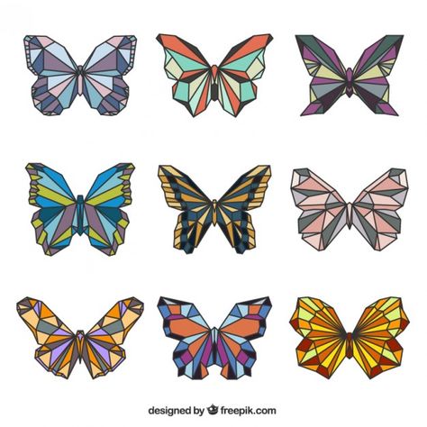 Cute geometric butterflies in colors Vector | Free Download Art Papillon, Polygon Art, Triangle Art, Geometric Pattern Art, Geometric Design Art, Geometric Drawing, Butterfly Drawing, Geometric Animals, Geometric Triangle