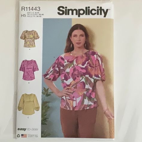 Brand New Simplicity Easy To Sew Pattern, R11443, Size 6-14 And 14-22, Misses Top And Tunic, Thanks Inv118 Simplicity Skirt Patterns, Sewing Pattern Top, Blouse With Buttons, Tunic Sewing Patterns, Simplicity Patterns Vintage, Simplicity Patterns Dresses, Sleeve Variations, Classic Blouse, Mommy And Me Dresses