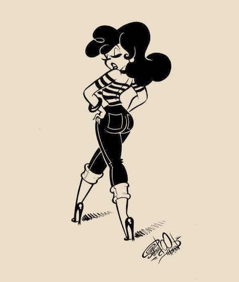 Shawn Dickinson Art, Rockabilly Art Vintage, 50s Cartoon Style, 50s Drawings, Rubber Hose Style Art, 50s Cartoon, Shawn Dickinson, Cartoon Pinup, Dibujos Pin Up