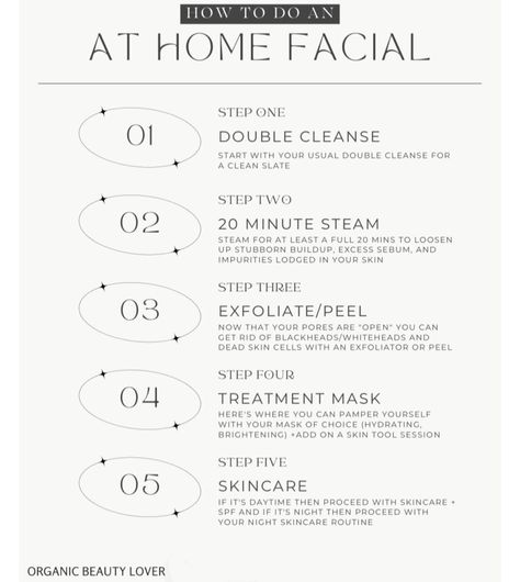 How I do an At-Home Facial in 5 Steps (for glowing skin) - Organic Beauty Lover Diy At Home Facial Steps, Facial Process Step By Step, Step By Step Facial At Home, How To Do Facial At Home, At Home Steam Facial, At Home Facial Products, How To Do Facials Step By Step, How To Give A Facial At Home, At Home Hydrafacial