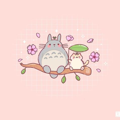 Pink Studio Ghibli, Pink Ghibli, Pink Totoro, Kawaii Ghibli, Japan Journal, Pink Notion, Totoro Cute, Totoro Drawing, Disney Phone Backgrounds