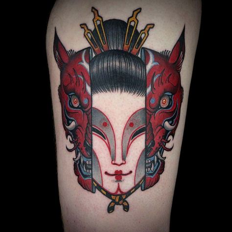 The 16 Best Tattoos In 'Ink Master', Ranked Ink Master Tattoos, Tato Ikan Koi, Geisha Tattoo Design, Hannya Mask Tattoo, Hanya Tattoo, Glyph Tattoo, Tato Lengan, Geisha Tattoo, Kitsune Mask
