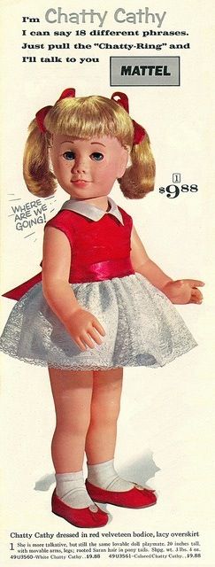 I had one of these!! Chatty Cathy -one of the first talking dolls. Had a string in the back that you had to pull to make hertalk! Chatty Cathy Doll, Vintage Toys 1960s, Chatty Cathy, Ideas Vintage, Vintage Memory, Madame Alexander, Childhood Toys, Retro Toys, Happy Memories