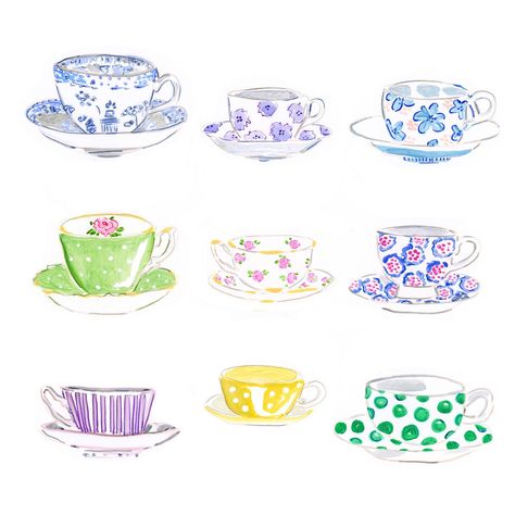 Teacup Watercolor, Watercolor Tea Cup, Tea Party Watercolor, Tea Cup Watercolor, Watercolor Teacup, Tea Watercolor, Beth Briggs, 2024 Bujo, Tea Cup Design