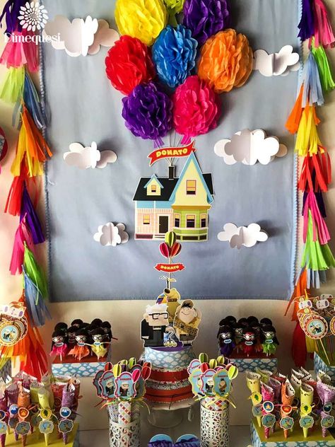 Up Disney Pixar Birthday Party Ideas, Up Party Decorations Pixar, Up Disney Birthday Party, Up The Movie Decorations, Up Movie Decorations Party Ideas, Up Movie Party Ideas, Up Movie Birthday Theme, Disney Up Decorations, Pixar Up Birthday Party