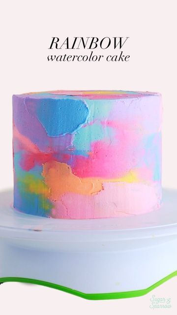 Cake With Color Smears, Easy Colorful Cake Decorating, Multi Colored Buttercream Frosting, Multicolor Birthday Cake, Colored Cake Layers, Colourful Buttercream Cake, Bright Color Cake Ideas, Multi Colour Cake, Color Smear Cake