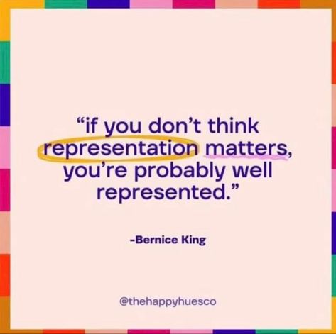 #representationmatters #representation #inclusion #diversity Liberal Christian, Inclusion Quotes, Bernice King, Diversity Quotes, Representation Matters, Feminist Quote, Matter Quotes, Diversity And Inclusion, 50th Quote