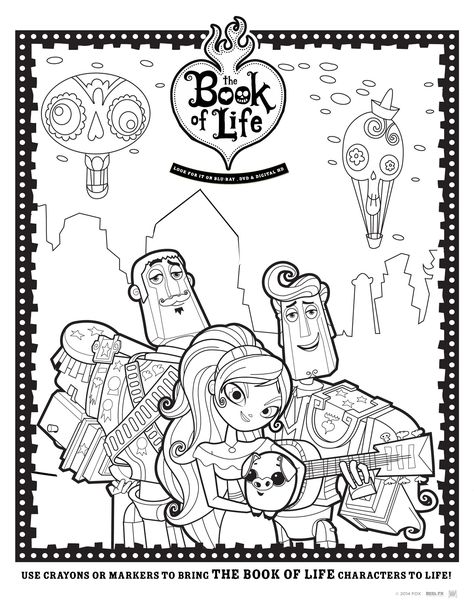 The Book of Life Free Printable Coloring Sheets For Kids. #BOLINSIDERS Book Of Life Movie, Family Coloring Pages, The Book Of Life, Space Coloring Pages, Free Printable Activities, Michael J Fox, Printable Books, Coloring Markers, Willie Nelson