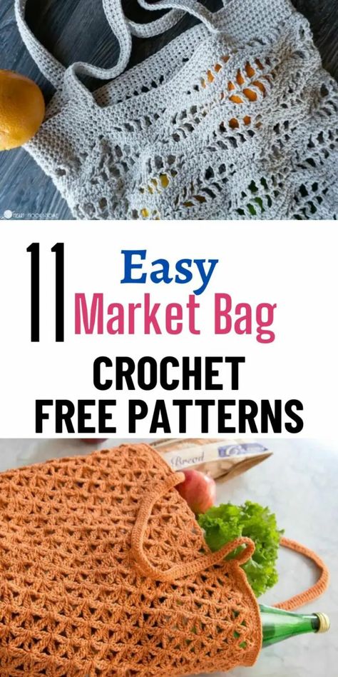 Pick from these 11 free crochet market bag free patterns to make an eco friendly reusable bag. They are a collection of tutorials for easy, aesthetic and durable totes perfect for your visit to the farmer's market or grocery store. Crocheted Market Bags Patterns Free, Amigurumi Patterns, Grocery Bag Crochet Pattern, 1 Hour Crochet Market Bag, Collapsible Market Bag Crochet, Crocheted Shopping Bag Free Pattern, Crocheted Grocery Bags, Easy Crochet Produce Bag, Market Crochet Bag Free Pattern