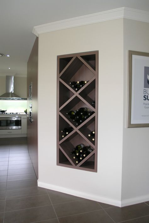Built in wine nook - perfect for dining room/kitchen wall, eliminates need for wine storage in sideboard/buffet Wine Nook, Built In Wine Rack, Casa Diy, Study Nook, 아파트 인테리어, Hus Inspiration, Wine Room, Style At Home, Wine Storage