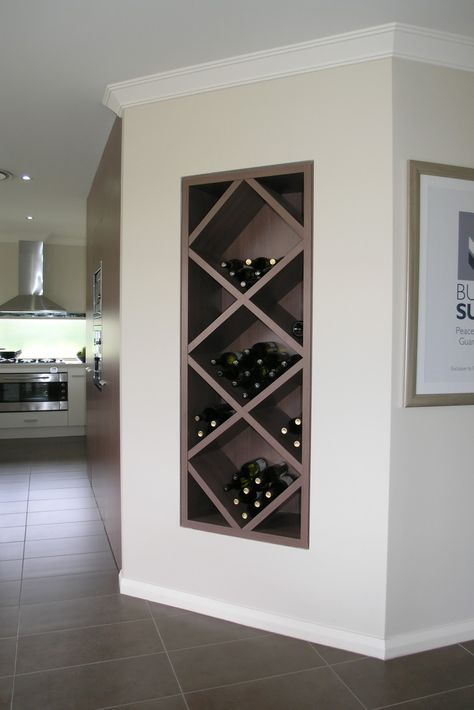 Built in wine nook - perfect for dining room/kitchen wall, eliminates need for wine storage in sideboard/buffet Wine Nook, Built In Wine Rack, Casa Diy, Study Nook, Interior House, 아파트 인테리어, Hus Inspiration, Tile Flooring, Wine Room