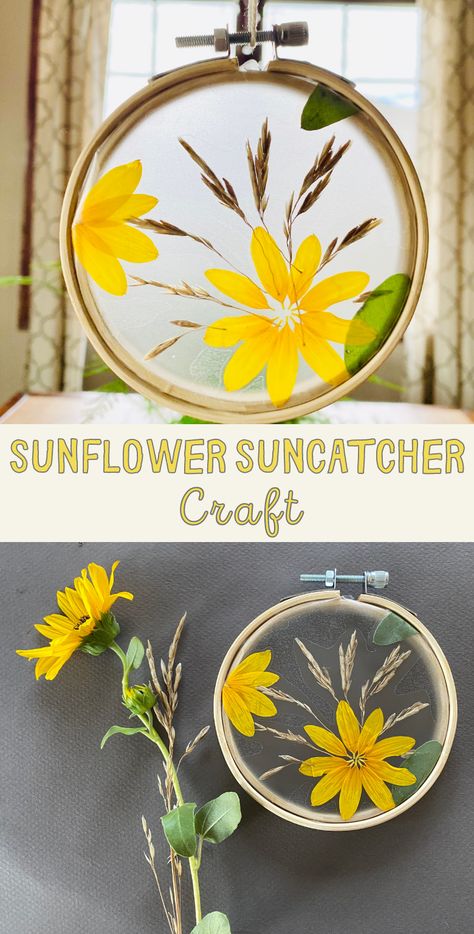 Fall Crafts Nature, Sunflower Gifts Ideas Diy, Spring Crafts Seniors, Spring Craft Adult, Sunflower Suncatcher Craft, Fall Suncatcher Craft, Nature Suncatcher Craft, Wildflower Activities For Kids, Small Crafts For Adults