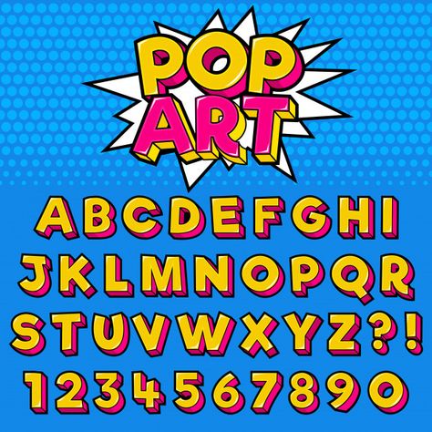 Pop Art Alphabet, Pop Art Lettering, Pop Art Logo Design, Pop Art Letters, Pop Art Words, Pop Art Typography, Pop Art Logo, Letras Comic, Pop Art Font