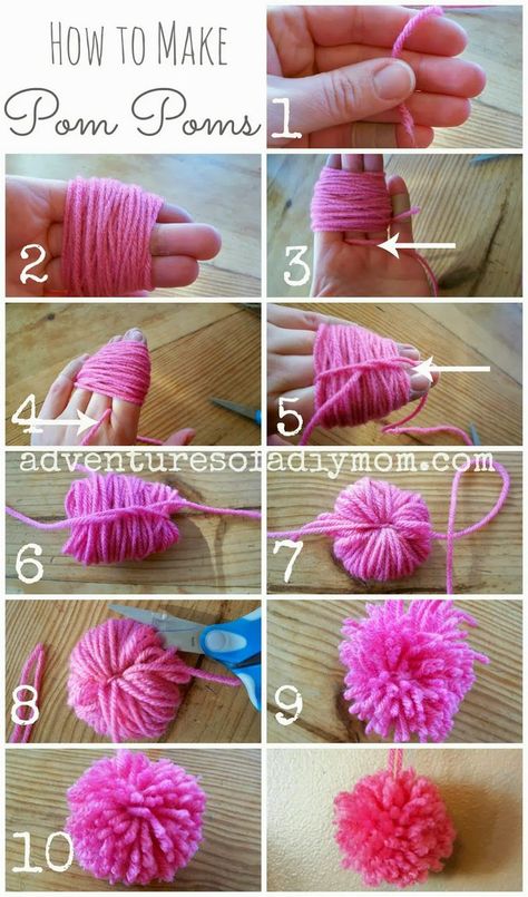 How to Make Pom Poms from Yarn |Adventures of a DIY Mom This. Make Pom Poms, Juleverksted For Barn, Diy Pom Poms, Desain Quilling, Skirt Diy, Pom Pom Rug, Kraf Diy, How To Make A Pom Pom, Yarn Pom Pom