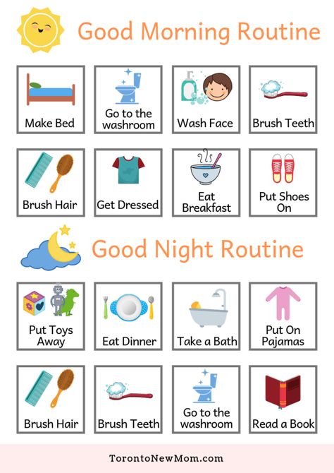 Morning and Evening Routines Chart for Free Download Daily Routine Chart For Kids, Morning And Evening Routines, Uppfostra Barn, Disiplin Anak, Evening Routines, Kids Routine Chart, خريطة ذهنية, Toddler Routine, Daily Routine Chart