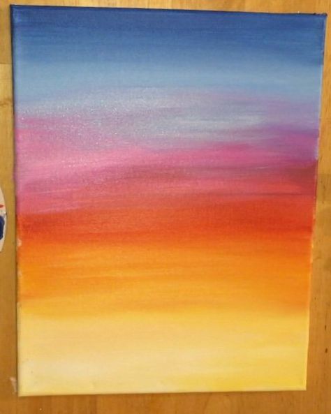 East Sunset Painting, Simple Sunset Watercolor Painting, Horizon Painting Easy, Beach Sky Painting, Easy Paintings Sunset, Sunset Paintings Acrylic, How To Paint A Sunrise, Ombre Sunset Painting, Paint Sunset Easy