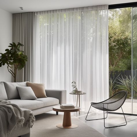 Sheer Floor To Ceiling Curtains, Sheer Linen Curtains Bedroom, Double Track Sheer Curtains, Floor Curtains Living Room, Big Sliding Glass Doors Curtains, Living Room With Sheer Curtains, Linen Curtains With Sheers, Lounge Room Curtains, Floor To Ceiling Sheer Curtains