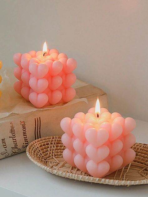 Funky Candles, Aesthetic Dinner, Bedroom Candles, Heart Shaped Candles, Fragrant Candles, Aromatherapy Candle, Aesthetic Candles, Candle Aesthetic, Cute Candles