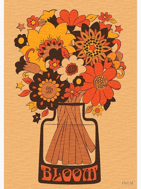 Retro Illustrations, Hippies, Mandalas, Hippy Art, Tela, Orange Bedroom Ideas, Vase Orange, Luxurious Kitchen, 1970s Art