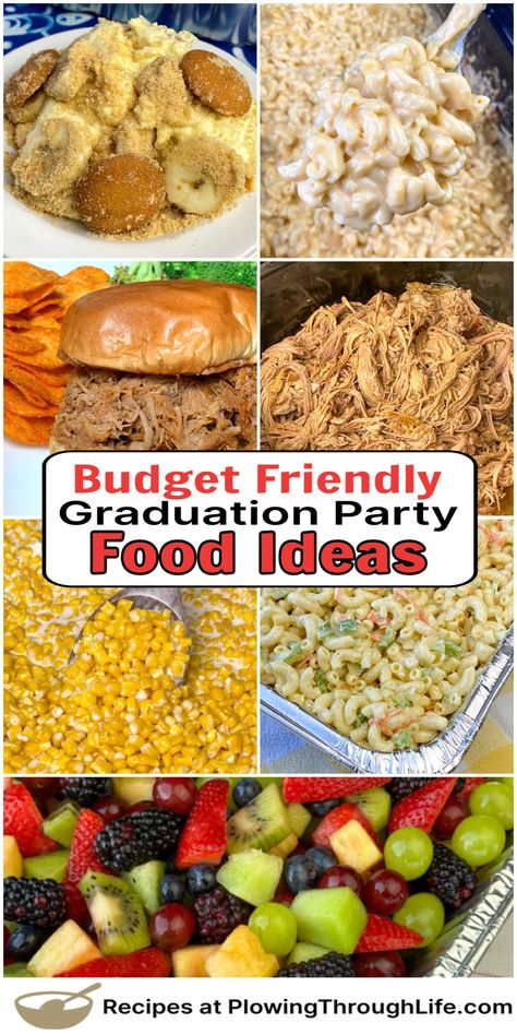 High school graduation is a great time to have a party with crowds of people and lots of delicious food. We have made several of these recipes to share with friends as they celebrate this life milestone. Here is a list of budget friendly Graduation Party Food Ideas that home cooks can make to share with loved ones! Salads For Birthday Parties, Food Planning For Party, Easy Meal For A Lot Of People, Food Options For Birthday Party, Party Meal Ideas For A Crowd, Easy Birthday Meals For A Crowd, Food For 200 People Party, Food For 25 People Party, Birthday Party Food Ideas For Crowd