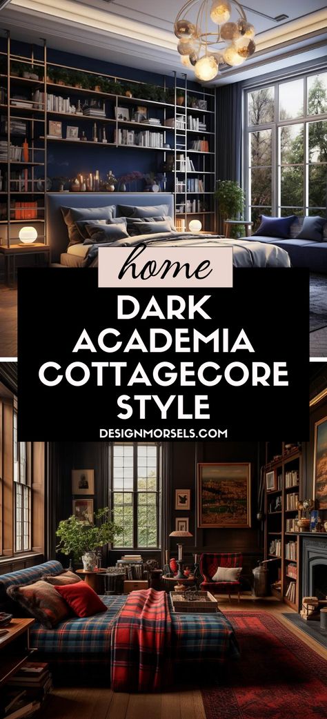 Here's a very unique home decorating style - dark academia cottagecore style! I break every design project into four steps. I’m going to share the process I used for my bedroom so that you can apply these steps to your own projects. But first, here’s a few inspirational images. Dark Academia Eclectic Decor, Dark Cottagecore House Bedroom, Cottage Core Interior Design Bedroom, Dark Moody Small Home Office, Cottagecore Dark Academia Bedroom, Industrial Academia Decor, Coastal Dark Academia, Dark Academia Cottagecore Bedroom, Dark Academia Meets Cottagecore