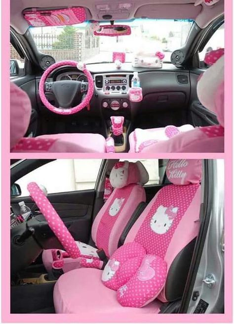 Cool interrior, id love this if my hello kitty or pink dream car had a white interior Hello Kitty Car Interior, Hello Kitty Car Accessories, Hello Kitty Car, Pink Car Accessories, Car Accessories For Guys, Hello Kitty House, Car Accessories Diy, Girly Car, Kitty Stuff