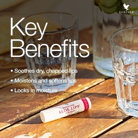 Aloe Lips soothes and moisturises chapped and dry lips through its unique blend of aloe, jojoba and beeswax; this unique formula not only delivers moisture but also prevents any further moisture loss from occurring. #aloelips Forever Aloe Gel, Forever Aloe Lips, Forever Bright Toothgel, Jojoba Shampoo, Aloe Lips, Aloe Vera Skin Care, Soften Lips, Forever Business, Forever Aloe