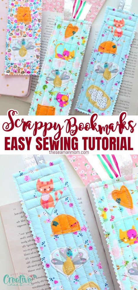 Easy bookmarks from fabric scraps Easy Bookmarks, Fabric Bookmarks, Quick Sew, Sewing Creations, How To Stitch, Reading Accessories, Unique Bookmark, Pinking Shears, Sewing Tutorials Free