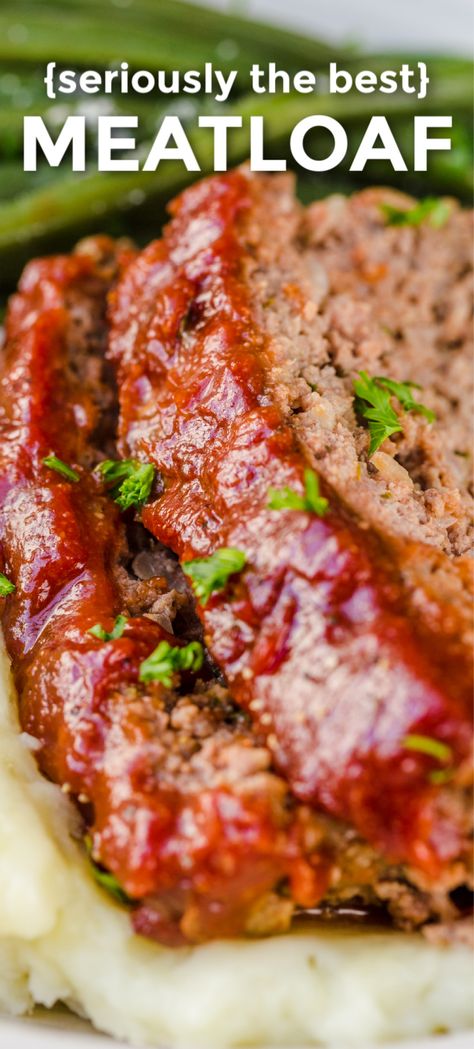 Everything about this meatloaf is good - it has the best glaze and the flavor is awesome. This is our go-to meatloaf recipe - it is easy and excellent! Meatloaf With Mashed Potatoes, Quick Meatloaf, Quick Meatloaf Recipes, The Best Meatloaf, Resepi Biskut, Homemade Meatloaf, Classic Meatloaf Recipe, Good Meatloaf Recipe, With Mashed Potatoes