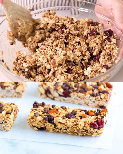 Homemade Soft and Chewy Granola Bars Soft Chewy Granola Bars Recipe, Healthy Granola Bars Homemade, Granola Bars Chewy, Soft Granola Bars, Granola Bars Homemade, Sugar Free Granola Bars, Fruit Granola Bars, Almond Granola Bars, Oatmeal Granola Bars