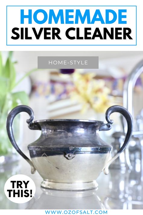 Do you have silver jewelry, home items, or silverware that’s tarnished? Let’s clean them with this simple homemade silver cleaner and make them shine like new! #silver #silvercleaner Homemade Silver Jewelry Cleaner, Diy Silver Cleaner, Silver Cleaner Diy, Cleaning Silverware, Homemade Silver Cleaner, Cleaning Tarnished Silver, How To Clean Silverware, Cleaning Silver, Homemade Cleaner