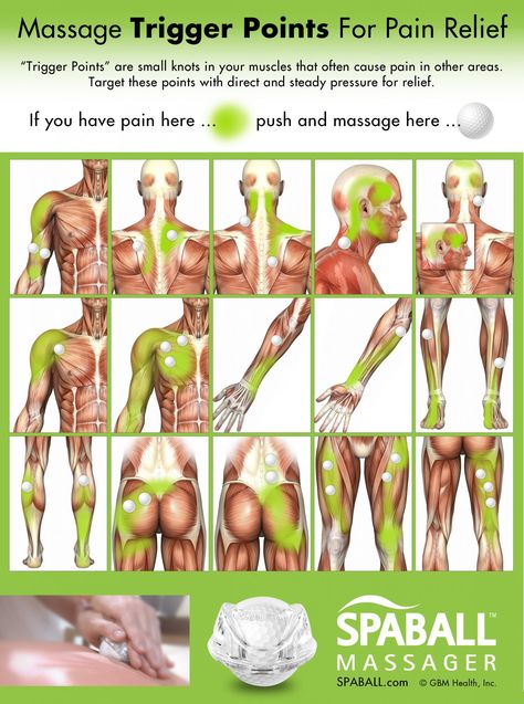 Massage Trigger Points For Pain Relief - Spaball Massager Massage Trigger Points, Punkty Spustowe, Massage Points, Massage Therapy Techniques, Trigger Point Therapy, Reflexology Massage, Nerve Pain Relief, Trigger Point, Shiatsu Massage