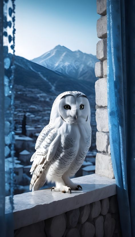Owl Asthetic, White Owl Aesthetic, Snowy Owl Aesthetic, Owls Aesthetic, Owl Aesthetic, Magical Owl, White Owls, Snowy Owls, Stone Fence