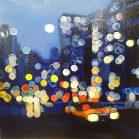 Copy of a painting by Philip Barlow, oil on canvas, 40*40 cm City Lights At Night Painting, Day Vs Night Painting, City Lights Painting Easy, Philip Barlow, City Scape Art, City Lights Painting, 3d Tipografi, New York City Winter, Chicago Painting