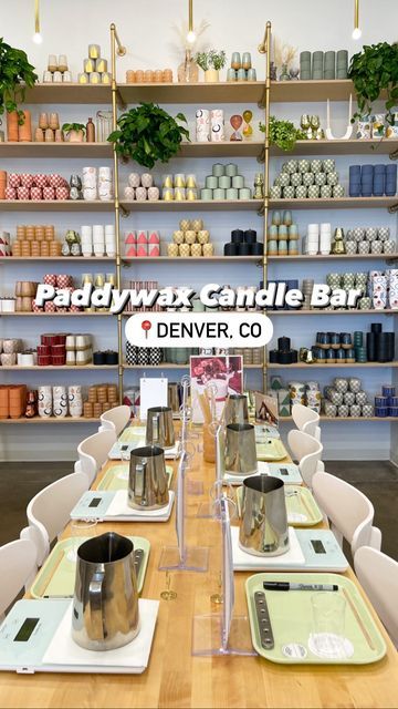 Colorado Checklist on Instagram: "Paddywax Candle Bar is a new candle making shop in RiNo art district, and my friend and I had the chance to try out the candle pouring class which we really enjoyed! Here’s what you need to know: ✨The class is $45 per person, and you can use code Welcome20 to get 20% off your first pouring ✨You get to choose from any of the candle holders, aka vessels, and any of the fragrances ✨For those 21+, you’ll get wine or a seltzer to sip on while making your candle (i Candle Making With Friends, Candle Making Workshop Set Up, Candle Making Class Set Up, Candle Pop Up Shop Ideas, Colorado Checklist, Candle Bar Ideas, Candle Store Interior, Candle Making Station, Candle Warehouse