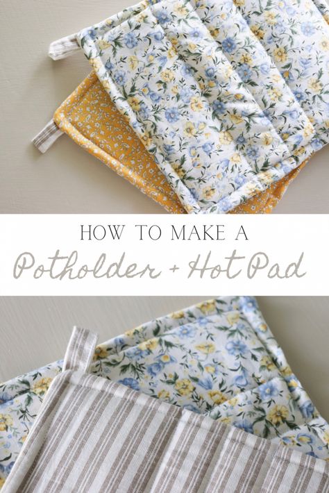 Homemade Potholders How To Make, Sew Scraps Projects, Diy Quilted Potholders, Sewing Projects With Flannel, Sewn Things To Sell, Homemade Christmas Gifts Sewing, Yarn Stitching On Fabric, Sewing Machine Ideas Projects, How To Quilt Fabric