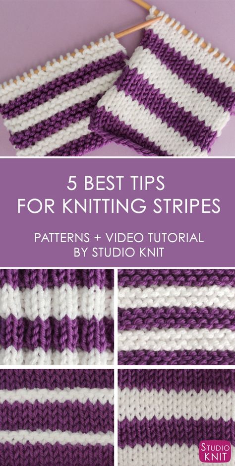 How to Knit Stripes with Studio Knit with Video Tutorial Knitting Stripes, Knitting Hacks, Studio Knit, Knitting Help, Knitting Basics, Needle Felting Tutorials, Knitting Stiches, Knitting Instructions, Purl Stitch