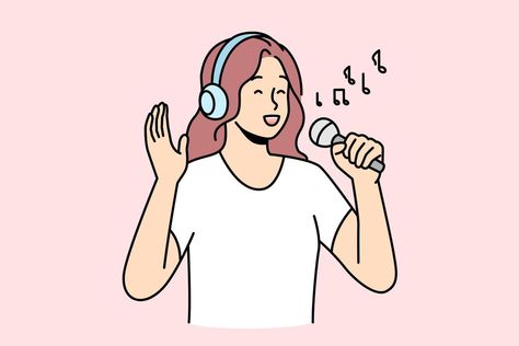 People Singing Drawing, Person Singing Reference, Girl Singing Drawing, Person Singing Drawing Reference, Singing Animation, Karaoke Illustration, Singing Mic, Positivity Activities, Singing Illustration