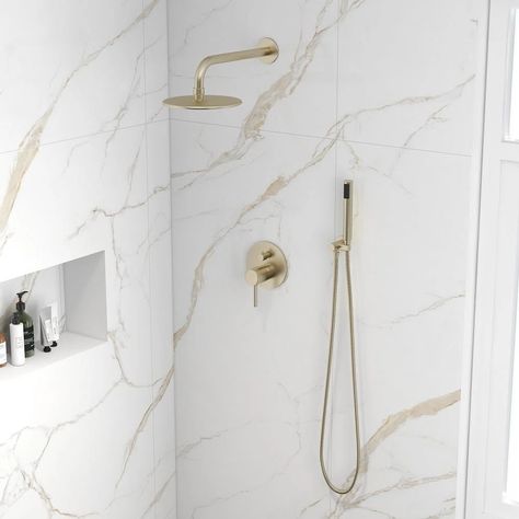 Homary Modern Complete Shower System with Rough-in Valve | Wayfair Brass Shower Fixtures, Shower System With Handheld, Shower Hardware, Rain Shower System, Power Shower, Gold Shower, Contemporary Shower, Shower Kit, Shower Fixtures