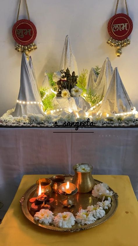 Small Shivling Decoration At Home, Ganpati Decoration Shiva Theme, Shiv Pooja Decoration, Maha Shivratri Decoration Ideas, Mahadev Theme Ganpati Decoration, Theme Ganpati Decoration At Home, Shiv Theme Ganpati Decoration, Shiv Mandir At Home, Bommala Koluvu Ideas Diy