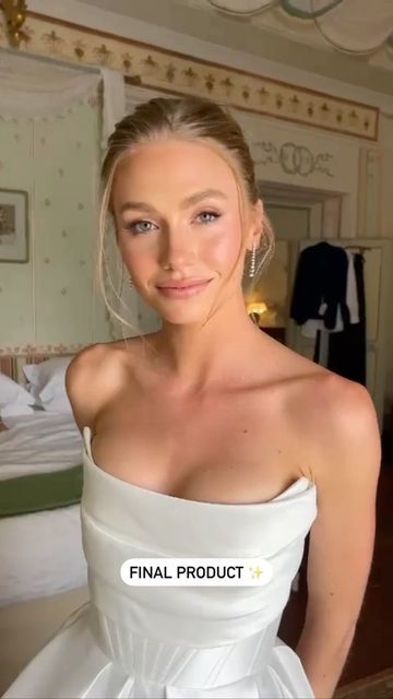 Minimal Wedding Day Makeup, Natural Glowy Bride Makeup, Glowy Glam Bridal Makeup, Minimalistic Bridal Makeup, No Makeup Makeup Look Wedding, Iconic Bridal Looks, Jess Einaudi Wedding, Barbara Palvin Wedding Makeup, Light Makeup Bride