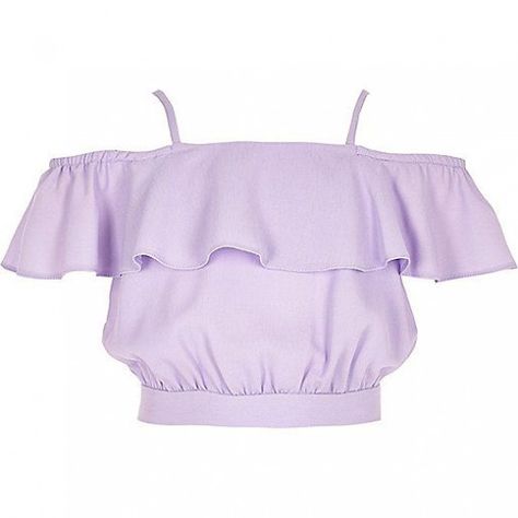 Girls purple frill bardot crop top #suitvest #suit #vest #aesthetic Crop Top Outfits, Tennis Outfit Cute, Bardot Crop Top, Purple Crop Top, Girls Tops, Summer Crop Tops, Print Crop Tops, Kawaii Clothes, Fesyen Wanita