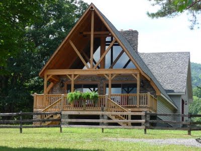 Love how they added a covered porch A Frame House With Covered Porch, A Frame Roof House, Addition To A Frame House, A Frame With Covered Porch, A Frame With Porch, A Frame Covered Deck, A Frame Covered Porch, A Frame House With Porch, A Frame Porch Addition