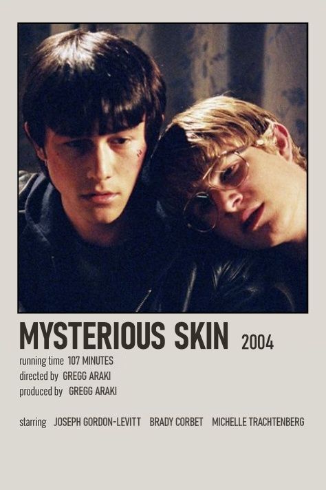 CREATED BY @averyfchien -- mysterious skin movie film poster minimalist minimal simple aesthetic polaroid wall art Mysterious Skins Poster, All I Wanna Do Movie, Mysterious Skin Movie Poster, Mystery Movie Aesthetic, Mysterious Skin Poster, Mysterious Skin Aesthetic, Mysterious Movies, Films Recommendation, Gay Movie Poster