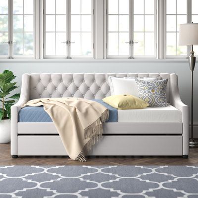 Twin Daybed With Trundle, Space Saving Beds, Twin Daybed, Upholstered Daybed, Daybed With Trundle, Bed Slats, Like Button, Twin Mattress, Queen Mattress