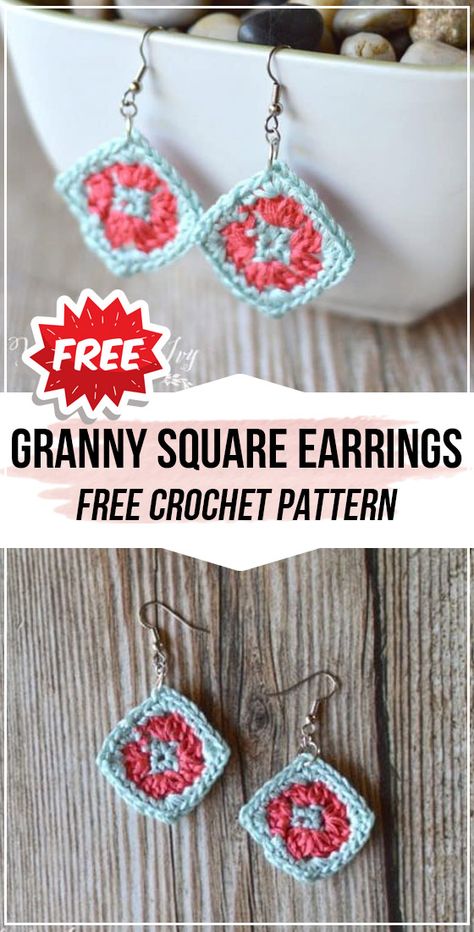 Amigurumi Patterns, Patchwork, Granny Square Earrings, Diy Crochet Granny Square, Crochet Ring Patterns, Crochet Thread Projects, Funny Crochet, Earrings Crochet, Granny Square Crochet Patterns Free