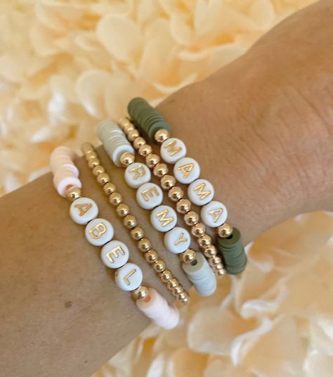 Letter Bracelet Beads, Beaded Name Bracelet, Heishi Bracelet, Mama Bracelet, Homemade Bracelets, Mom Bracelet, Colored Clay, Word Bracelet, Stacking Bracelets