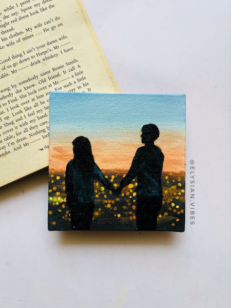 Couple Painting On Mini Canvas, Small Canvas Art Couple, 4 By 4 Canvas Paintings, Painting Ideas In Canvas, Small Canvas Art For Boyfriend, Meaningful Painting Ideas On Canvas, Couples Painting Together, Art Love Couple Paint, Love Painting Canvas For Him