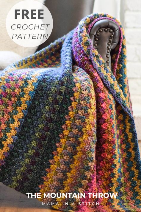 Crochet Afghan Patterns Free Annie's Craft Store, Multi Yarn Crochet Blanket, Mamainastitch Crochet Blanket, Mountain Afghan Pattern, Blanket Stitch Projects, Afgan Crochet Blanket Patterns, Crochet Quiltghan, Crochet Blanket With 2 Colors, Granny Spike Stitch Blanket